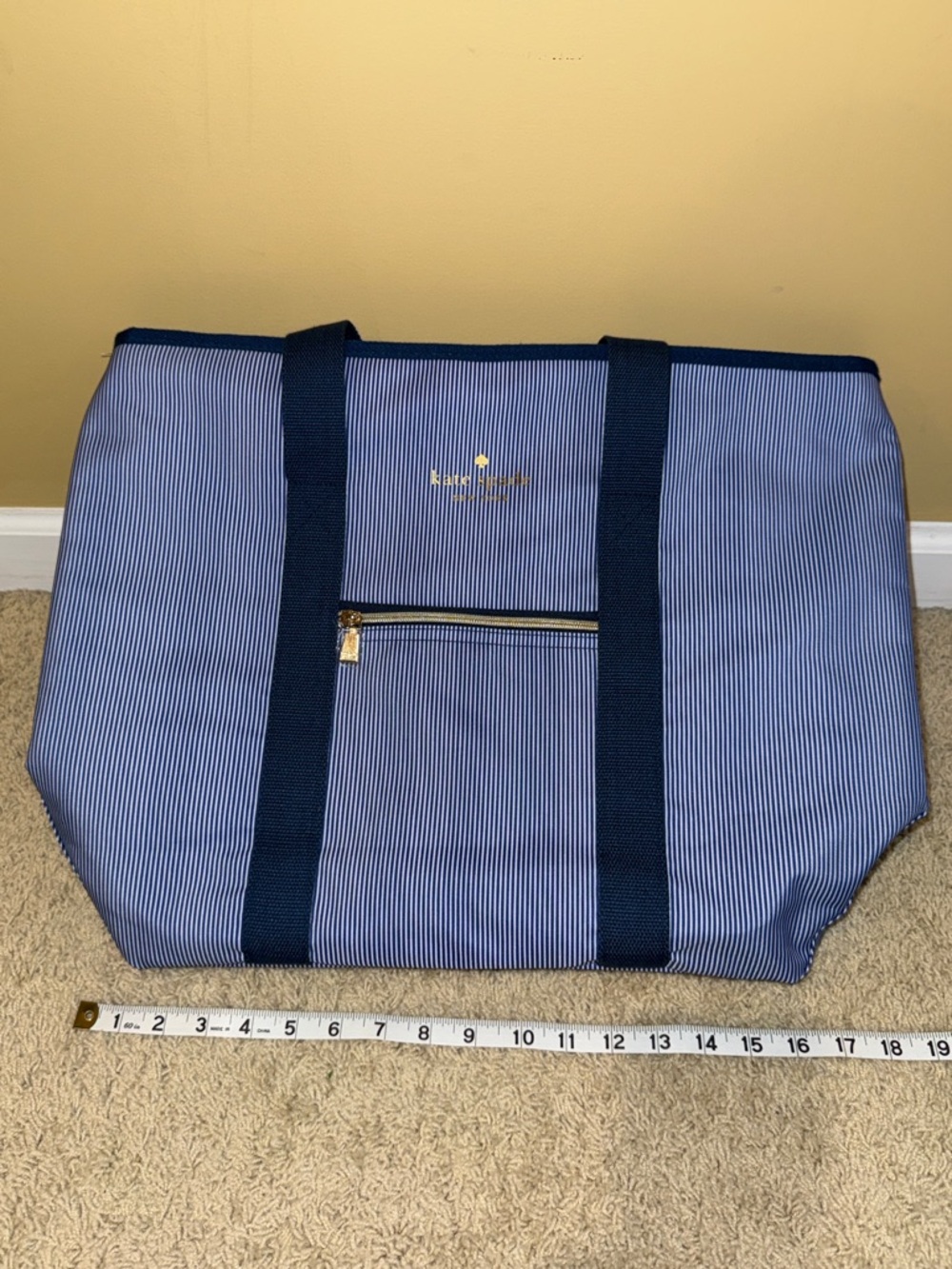 kate spade navy & white striped nylon tote with gold logo - Picture 7 of 9